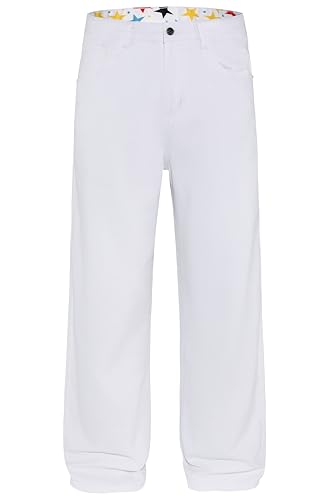 MZNBURAM Men's Non-Stretch Loose Fit Wide-Leg Baggy Jeans Pants (38, AWhite)