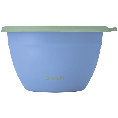 Swell Stainless Steel Salad Bowl Kit 64oz Chambray Comes with 2oz Mini Canister and Removable Tray for Organization Leakproof Easy to Clean Dishwasher Safe