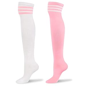 LittleForBig Knie Hoge School Meisje Lange Gestreepte Buis Kousen College Stijl Sokken 2 Paren – Wit en Roze