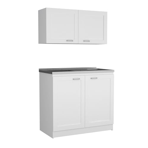 FM FURNITURE Perseus Cabinet, Set with Two Parts Set, Countertop- White. for Kitchen