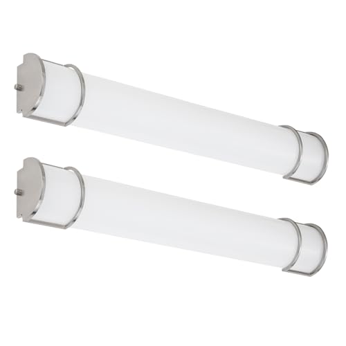 Image of ASD LED 36 inch Vanity Flush Mount Light Fixture, Linear Bathroom Lighting Bar | 3CCT, Dimmable, Energy Star, ETL Listed | 30W 2650LM 3000-5000K 120V | Long Bath Wall Sconce Over Mirror | Nickel, 2 Pack