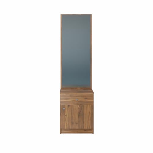 Image of VIKI | Engineered Wood Dressing Table with 1 Drawer & 1 Door, Mirror and Huge Storage Space | Vanity for Living Room, Bedroom (Brussel Walnut - 43.8W x 40D x 182.6H cms)