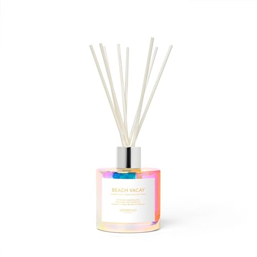 Moodcast Beach Vacay Reed Diffuser - Luxury Scent Diffuser for Home, Fragrance for Bedroom & Bathroom - Mango Blossom, Coconut & Palm Leaf, 8 Reeds, Clean Ingredients - 3.4oz