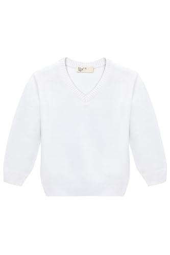 Lilax Toddler and Little Boys Sweater, V-Neck Knit Cardigan Sweater (9 Years, White)