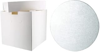 Art of Cake® 12 in Round Silver Drum Cake Board and 12 in TALL Cake Box-12"x 12" x 12" Round Silver Cake Drum Board & White Cake Box Combo
