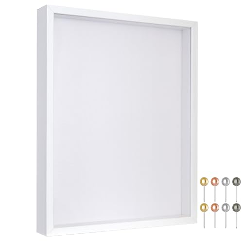 Califortree 11x14 Shadow Box Frame with Soft Linen Back - Metal Push Pins Included, Memory Large Shadow Box Display Case for Bouquet Awards Medals Wedding Photos and More, White