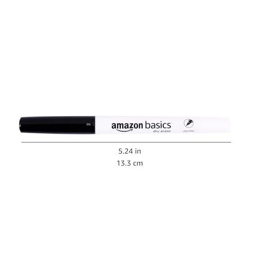 Amazon Basics Low Odor Ultra Fine Tip Dry Erase White Board Markers, Black, 12-Pack