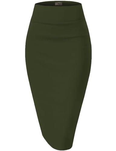 Image of Hybrid & Company Women's Premium Nylon Ponte Stretch High Waist Pencil Suit Skirt Below Knee