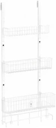 ETELI Over The Door Basket Organizer with 3 Mesh Baskets and 5 Hooks Heavy Duty Pantry Door Organizer Back of Door Storage Rack for Bathroom, Kitchen, Office, White