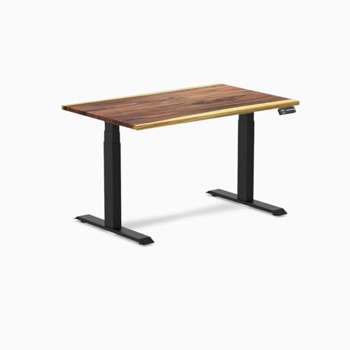 Image of Desky Dual Hardwood Sit Stand Desk - Electric Standing Desk - Dual Motor,3 Stage Adjustable Height Desk - Solid Wood Whole-Piece Top - Standing Desk with Cable Management