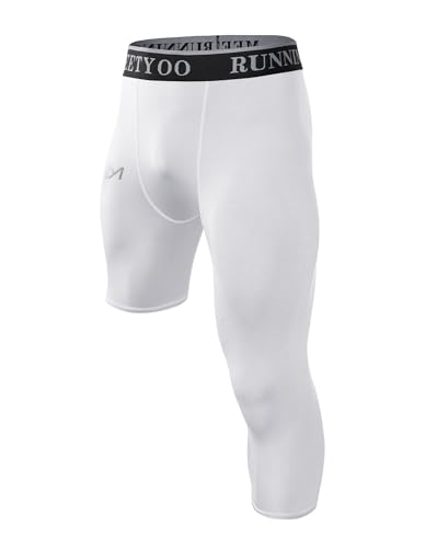 MEETYOO Men's Compression Pants,Workout Leggings for Men,Cool Dry 3/4 One Leg Basketball Compression Tights