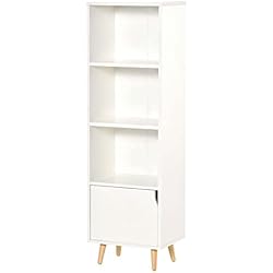 Estanteria Abierta Y Cerrada HOMCOM Estantería con 3 Estantes Abiertos y 1 Cerrado con Puerta Librería de Estilo Moderno para Almacenamiento de Libros Juguetes CDs Plantas 40x30x129,5 cm Blanco