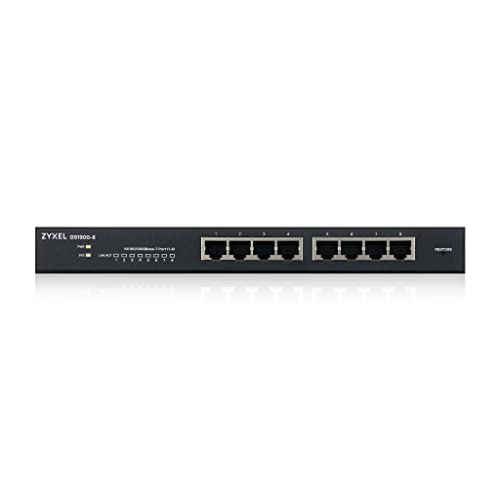 Image of Zyxel 8 Port Ethernet Switch | Smart Managed Gigabit Network Switch | 8X GbE RJ-45 Ports | 16 Gbps Switching Capacity | Wall Mount Kit Included | Fanless Silent Operation | GS1900-8