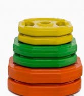 Grupo Contact Discos de Colores, (Venta por Unidades) Pesos 1.25, 2.50, y 5 kg. diámetro INT. de 29 mm.para Barras de 28 mm.