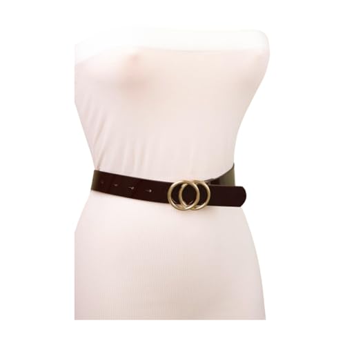 Trendy Fashion Jewelry Women Belt Faux Patent Leather Gold Metal Cirlces Buckle Size S M Chocolate Brown4