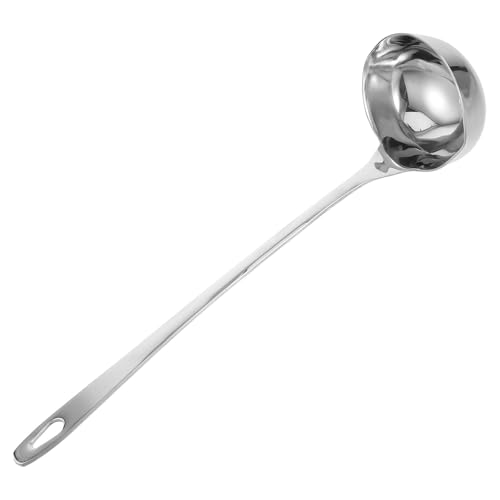 IMIKEYA Stainless Steel Ladle with Pouring Spout Double Mouth Soup Spoon 10.6 Inch Long Handle Kitchen Utensil for Home and Restaurant