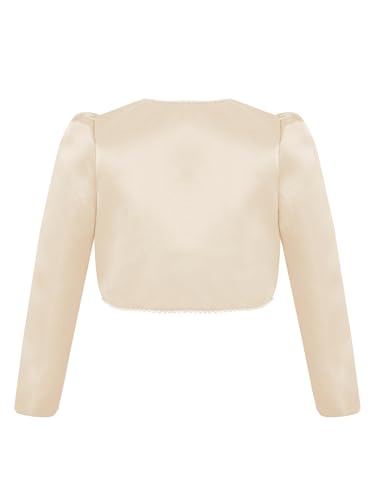 Kids Girls Elegant Pearl Satin Shrug Jacket Long Sleeve Cropped Bolero Open Cardigan Cover Up2
