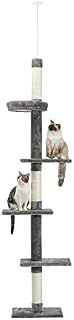 PAWZ Road Cat Tree 5-Tier Floor to Ceiling Cat Tower Height Adjustable, Tall Kitty Climbing Activity Center with Scratching Post, Cozy Bed, Dangling Ball for Indoor Cats/Kitten Grey