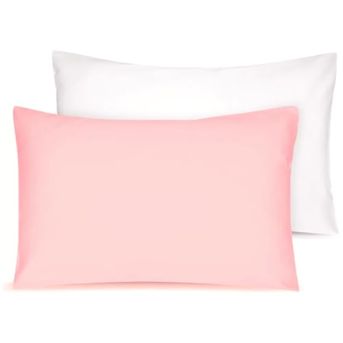 Image of Soft Organic Cotton Toddler Pillowcases 14 X 20 Inches, Fit 13 X 18, 14 X 19 Pillows, Smooth Pearl Cotton Baby Pillowcases with Envelope Closure, Pink and Ivory, Set of 2