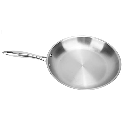 Prettiee Stainless Steel Frying Pan - Induction Cookware with Composite Bottom Handle Frying Pan 3 Ply Stainless Steel Pan 30cm x 5cm