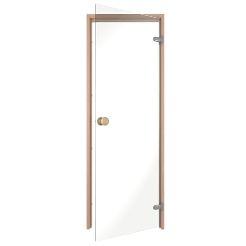 Sauflex Saunatür ESSENTIAL – ESG 8 mm Sicherheitsglas, Laminierter Holzrahmen, Rechts/Links montierbar (Klar/Erle, 60x190)