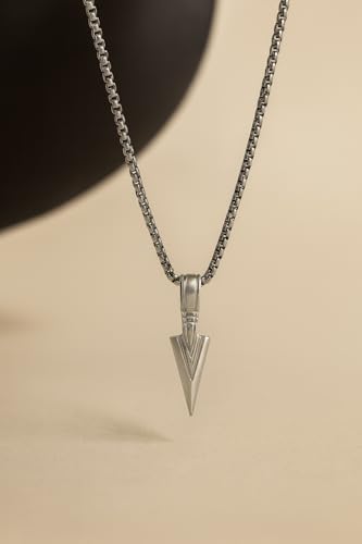 Image of Arrow Pendant Necklace for Men & Boys | Black Silver Stainless Steel Locket with Gold Chain | Fashion Neck Chain for Men, Women & Girls