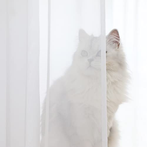 LONGTAI Windows Sheer Curtains 84 Inches Long 2 Panels White Sheer Curtains Basic Rod Pocket Panel for Bedroom Children Living Room Yard Kitchen (White, 52" W x 84" L | 2 pcs)2