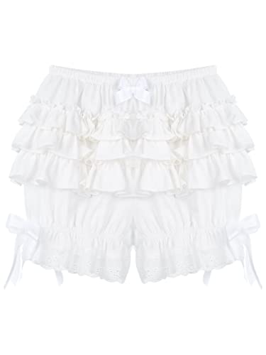 Ranrann Women's Ruffled Panties Victorian Steampunk Bloomers Shorts Vintage Pumpkin Shorts Pants Type A White Medium #TOP4
