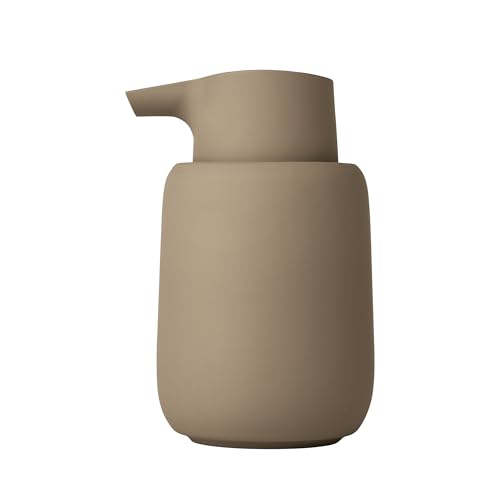 blomus Sono Soap Dispenser 250 ml Ceramic Hand Soap Dispenser in Brown Diameter 8 x 14 H cm Colour Tan Liquid Soap Dispenser with Pump Head by blomus - Used condition - US$36.38