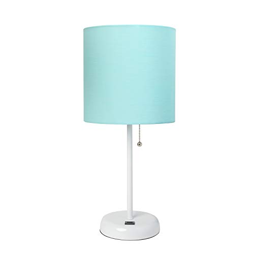 Limelights Lt2044-Aow White Stick Lamp With Usb Charging Port And Fabric Drum Shade, Aqua White/Aqua #TOP8