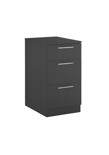 möbelando Unterschrank >LAUNDREEZY< in Anthrazit mit Metallstangengriffen, 50x93x68 cm, 3 Schubladen, höhenverstellbare Füße, ideal für Küche, Bad oder Büro, Pflegeleichte Matte Oberfläche möbelando Unterschrank >LAUNDREEZY< in Anthrazit mit Metallstangengriffen, 50x93x68 cm, 3 Schubladen, höhenverstellbare Füße, ideal für Küche, Bad oder Büro, Pflegeleichte Matte Oberfläche