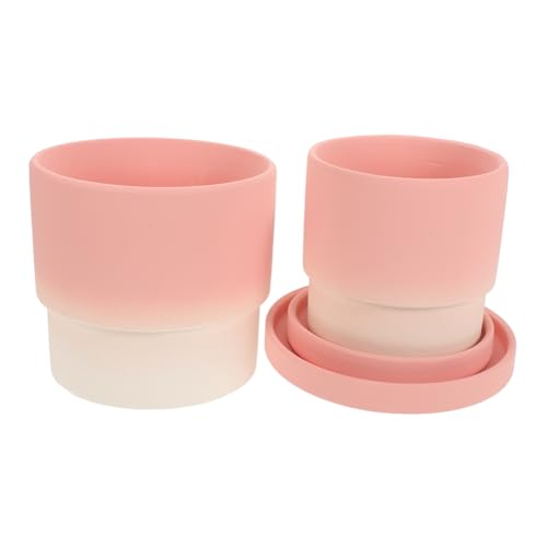 JOINPAYA 2 Piezas Macetas de Cerámica Resistentes con Drenaje y Bandejas Maceteros Pequeños Degradados para Suculentas y Plantas de Interior y Exterior Decoración para Escritorio y Balcón