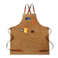 Rieoany Grembiule in Tela, Grembiule da Lavoro Rinforzato con Spalline Regolabili e 3 Tasche, Ideale per Cuochi, Camerieri e Artisti, Unisex, Color Cachi