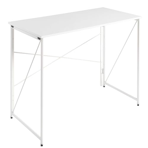 Miroytengo Mesa Escritorio Fed de Oficina Estilo Moderno en Color Blanco con Estructura Metálica Plegable 100x73x50 cm