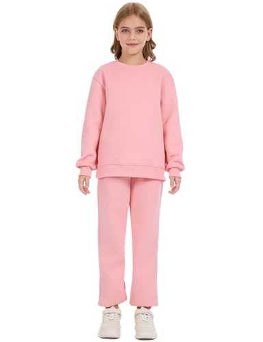 Flygo Boys Girls 2 Piece Outfits Fleece Kids Sweatsuit Crewneck Sweatshirt and Sweatpants Tracksuit Clothing Set4