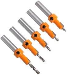 ALISA Countersink Drill Bit Set for Wood,Countersink Drill Bits Adjustable Drills with Hex Key Wrench, 5 Sizes 2.8 x 10mm, 3 x 10mm, 3.2 x 10mm, 3.5 x 10mm, 4 x 10mm