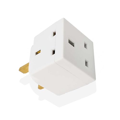 2 Way 3 Pin Power Plug Adaptor Splitter 13A Multi Wall Plug Cube 3 pins Socket Splitter Extension Plug adaptor UK Socket Splitter Block for Kitchen Home Office etc (pack of 1)