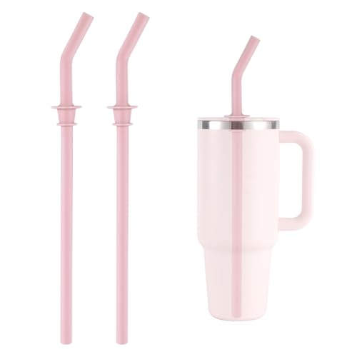 2pcs Press in Replacement Straws for Hydro Flask 40/32/28/20oz Travel Tumbler, Silicone Reusable Drinking Straws BPA Free for Hydro Flask Water Bottle Accessories Parts (Pink)
