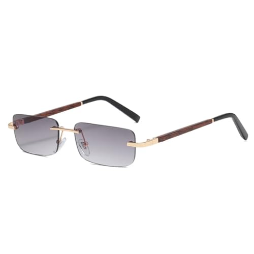 Lunettes de soleil rectangulaires tendance vintage sans monture UV400 effet bois