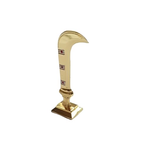 Image of Sri Sisters Karuppasamy Aruval Metal Idol for Car Dashboard & Pooja Room | 7 cm Gold-Coloured Knife Statue | Ayyanar /Sangili Karuppan Aruva | Home Temple Decor | Divine Return Gift Item