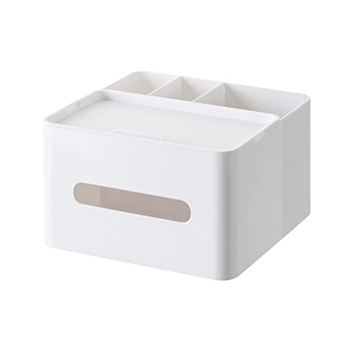 HornTide 5-en-1 Caja de pañuelos multifunción Organizador de encimera 3 compartimentos 1x Bandeja Boutique Papelería Almacenamiento Caddy Caderas Plástico (Blanco) Cover