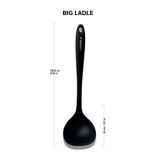 Image of FiABLE Premium Silicone Big Ladle for Cooking | Deep Ladle for Serving | FDA Certified | Heat Resistant | Dishwasher Safe| BPA Free - Ladle Black
