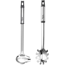 Lebabo1 oz Small Gravy Ladle with Pouring Spout for Serving Sauce, Stainless Steel Spaghetti Spoon Pasta Fork for Serving and Cooking, Silver