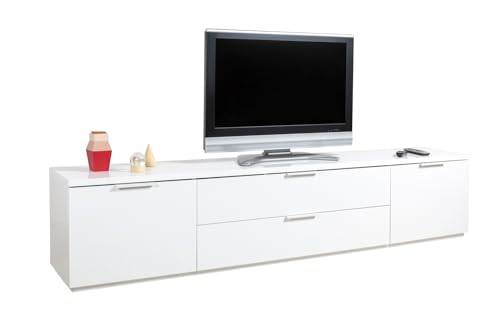 Mobile Porta Tv della Linea MUNDI con 2 Ante e 2 Ribalte Tv da Terra LxAxP 240x51x40.50 cm Colore Bianco laccato Made in Italy