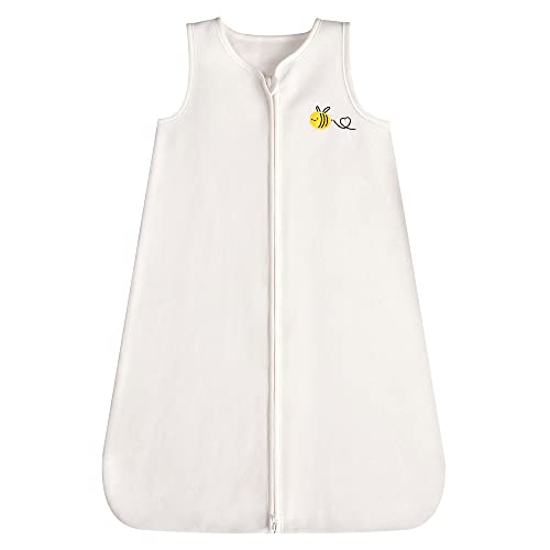 Image of DaysU Micro Fleece Sleep Sack 0-6 Months, 1.0 TOG Sleeveless Wearable Blanket With 2-Way Zipper, Baby Sleeping Bag Unisex, 1 Pack, Off-White Bee