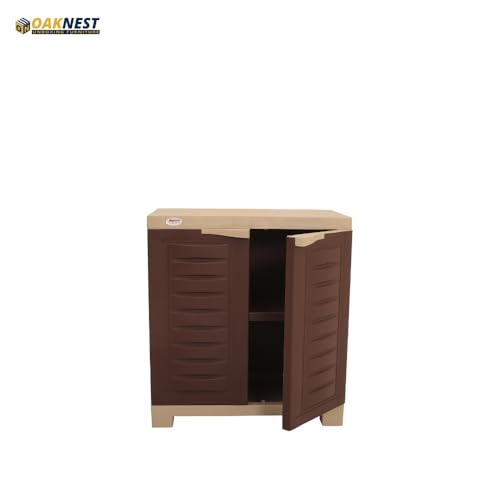 Image of Oaknest Supreme Fusion-01 Plastic Storage Cabinet | Compact & Multipurpose Storage Solution | Waterproof, Durable & Lightweight | Ideal for Home, Office & Garage | Brown and Dark Beige