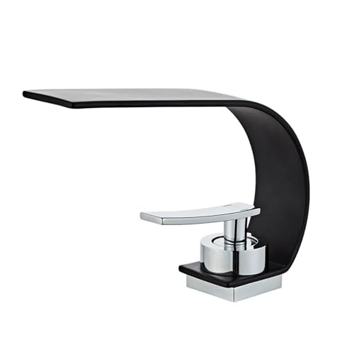 Grifo de lavabo cascada negro cromado mezclador monomando de agua fría y caliente para baño