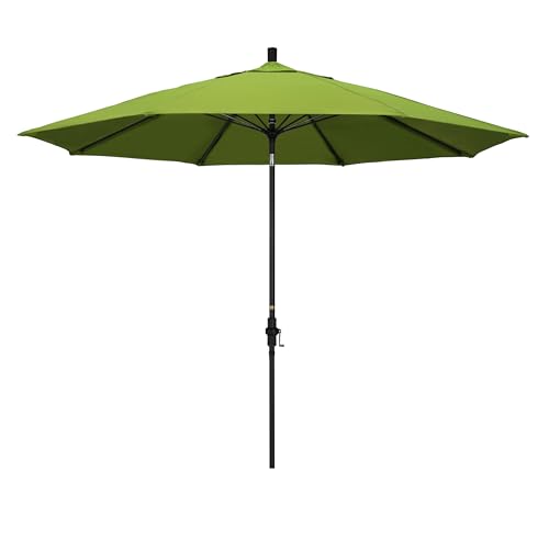 California Umbrella 11Ft Sunbrella Patio Umbrella, Fiberglass Ribs, Hand-Crank, Tilt-Collar, Black Frame, Macaw Fabric