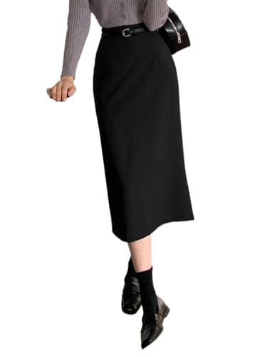Solid Color Back Slit Pencil Skirt Basic Women's Summer Casual Vinage Skirt2