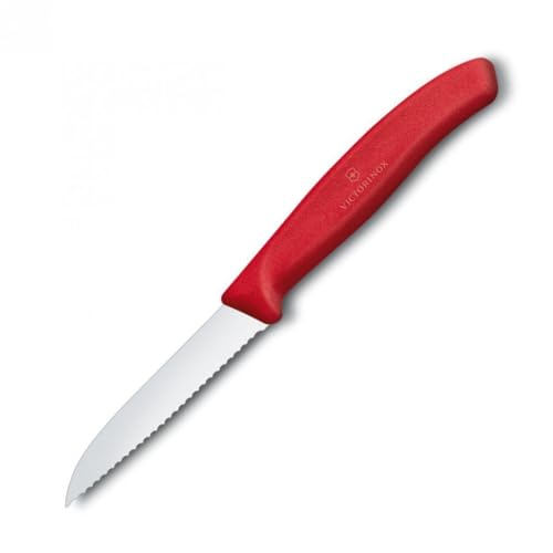 Victorinox, 6.7431, Swiss Classic, Gemüsemesser, Extra scharfe Klinge, mit Wellenschliff, robuster Kunststoff-Griff, Rot, Made in Switzerland, Spülmaschinengeeignet Victorinox, 6.7431, Swiss Classic, Gemüsemesser, Extra scharfe Klinge, mit Wellenschliff, robuster Kunststoff-Griff, Rot, Made in Switzerland, Spülmaschinengeeignet